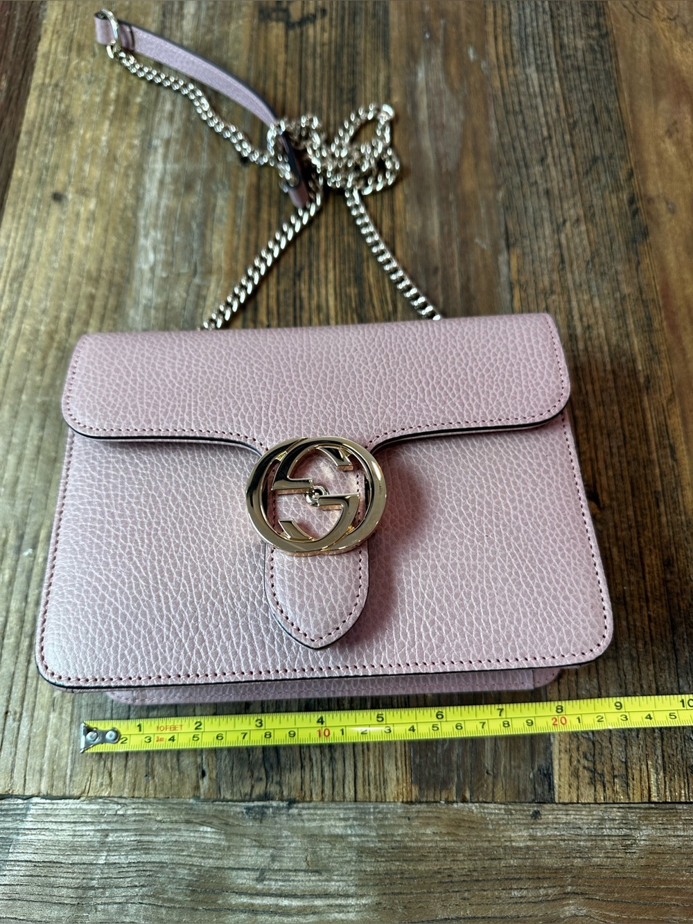 Gucci Pink Pebbled Leather Chain Crossbody Bag with Gold GG - Picture 12 of 16